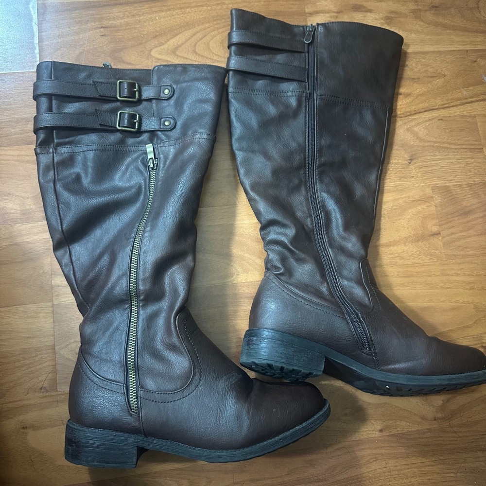 Dream Pairs Bradenn-2W Boots Womens Size 8 Brown Zip Tall Riding Outdoor Moto
